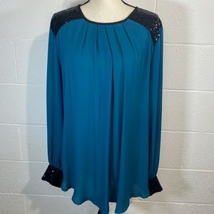 Full Figured Fashionista Teal & Sequins Blouse